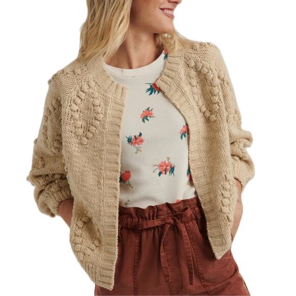 Lucky Brand Sweaters - Lucky Brand Cream Open Front Chunky Diamond Knit Bobble Cardigan Sweater